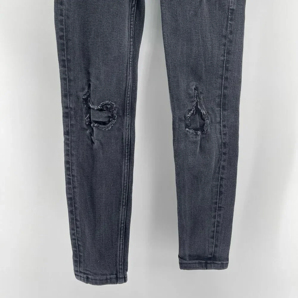 Abercrombie Kids Boys Faded Black Distressed Super Skinny Jeans 7/8 Long